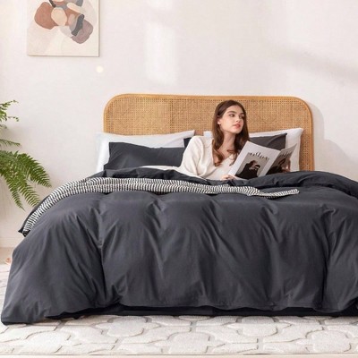 Set of 3 Duvet Cover Set, King Size, 100 Organic Cotton, Linen Feel, Luxury Soft Breathable with Zipper Closure