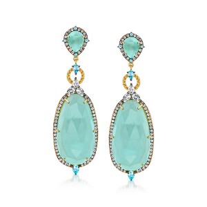 Ross-Simons Aqua Chalcedony and 2.60 ct. t.w. Blue and White Topaz Drop Earrings in 18kt Gold Over Sterling - 1 of 4