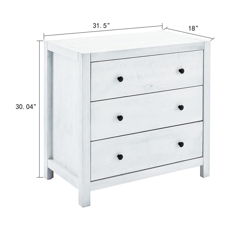 MUSEHOMEINC ST1001W 31.5 Inch Tall Rustic Solid Wood 3 Drawer Storage Dresser Nightstand with Black Metal Rounded Knobs, White Washed, 5 of 9
