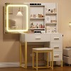 Vanity Desk with Mirror and Lights, Makeup Vanity Desk with Sliding LED Lighted Mirror, Power Outlet - 3 of 4