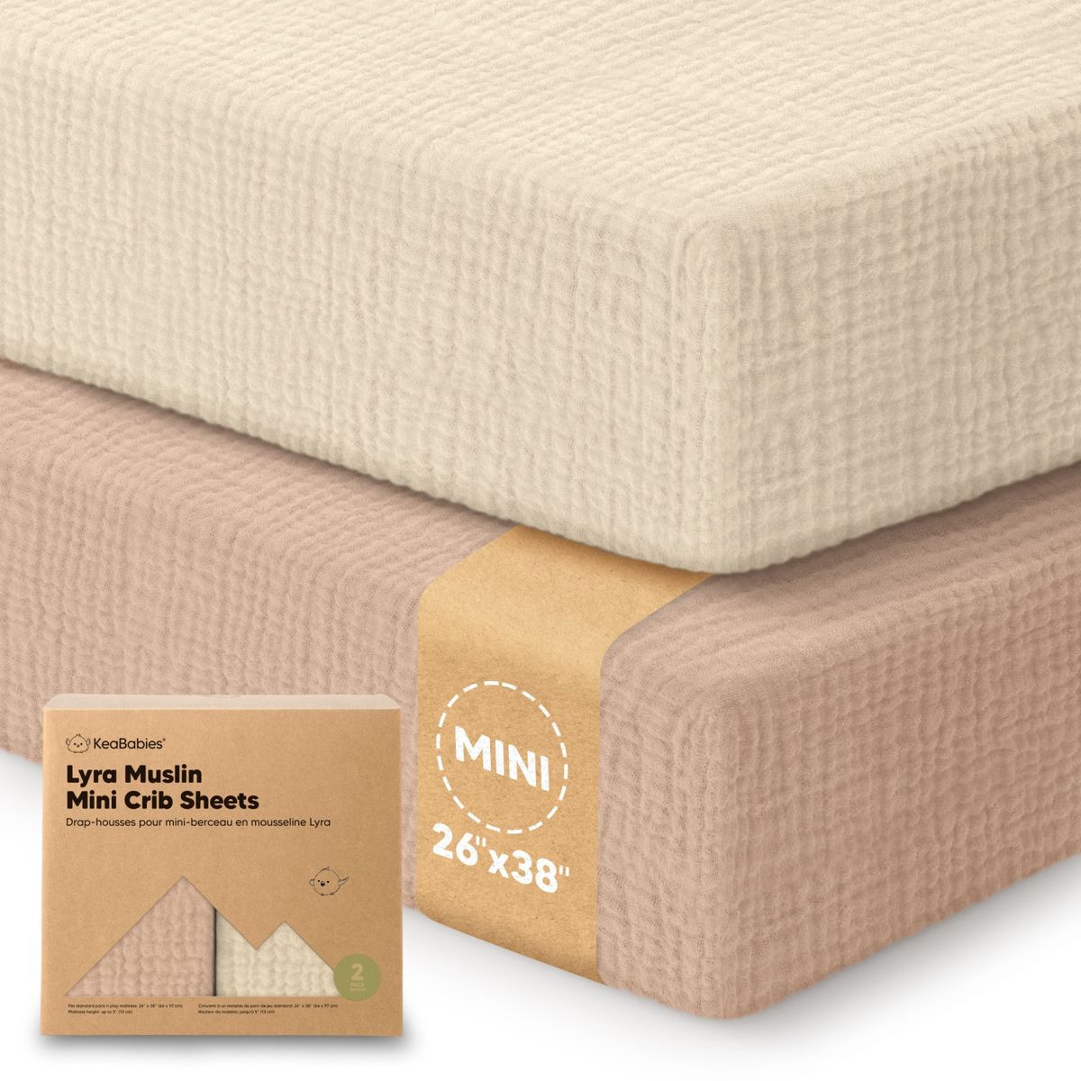 KeaBabies Lyra Muslin Mini Crib Sheets for Boys, Girls, 2-Pack Soft Organic Cotton Pack and Play Sheets Fitted, 38x26
