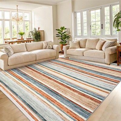 Modern Striped Area Rug Machine Washable Rug Stain Resistant Indoor Carpet