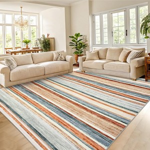 Modern Striped Area Rug Machine Washable Rug Stain Resistant Indoor Carpet - 1 of 4