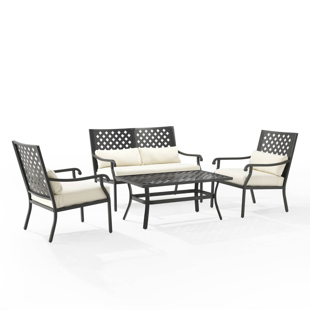 Photos - Garden Furniture Crosley 4pc Alistair Outdoor Steel Conversation Set Creme/Matte Black  