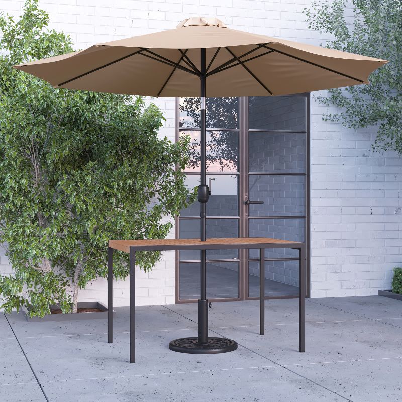 Merrick Lane Outdoor Powder Coated Steel Dining Table with Faux Teak Poly Slat Top, 9' Patio Umbrella and Base, 3 of 18