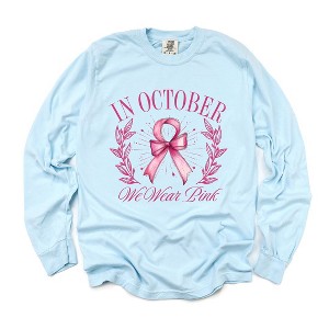 Simply Sage Market Women's Coquette In October We Wear Pink Long Sleeve Garment Dyed Tee - 1 of 3