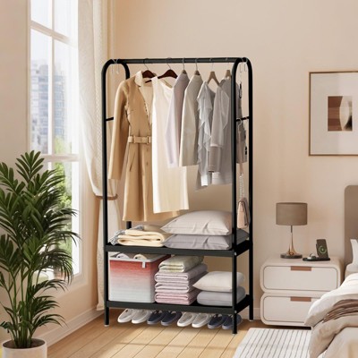 68" Heavy Duty Metal Coat Rack with Rod and Shelf, Freestanding Coat Rack for Home, Bedroom, for Coats, Bags, Shoes, Boots