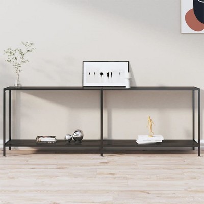 vidaXL Console Table Black 86.6"x13.8"x29.7" Tempered Glass