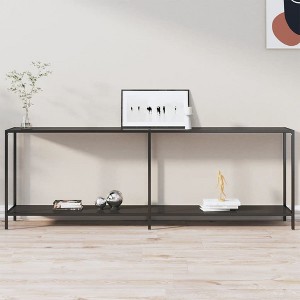 vidaXL Console Table Black 86.6"x13.8"x29.7" Tempered Glass - 1 of 4