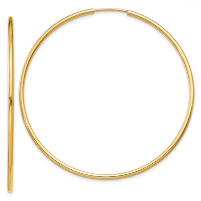 Black Bow Jewelry 1.5mm x 52mm 14k Yellow Gold Polished Round Endless Hoop Earrings