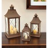 HomeRoots Set of Three Brown Lattice Glass And Metal Floor Lantern Candle Holders - 2 of 4