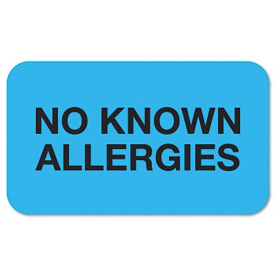 Tabbies "No Known Allergies" Medical Labels 7/8 x 1-1/2 Light Blue 250/Roll 01510