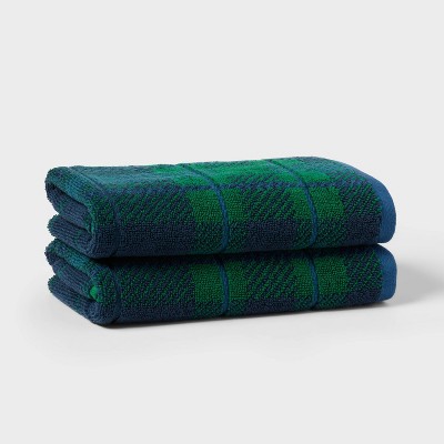 2pk Winter Wonderland Plaid Christmas Hand Towels Blue/Green - Threshold™