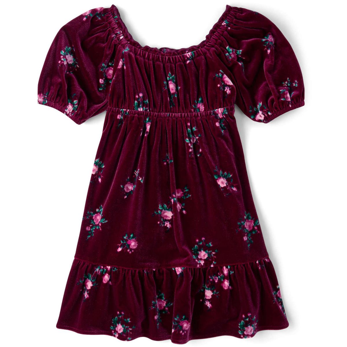 The Children's Place Girls Three Quarter Sleeve Floral Velour Babydoll Dress - thumbnail 2
