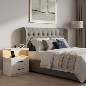 Homy Casa Modern Nightstand with Wireless Charging, LED Display Shelf and Two Drawers, Smart Bedside Table for Bedroom or Living Room - 1 of 4