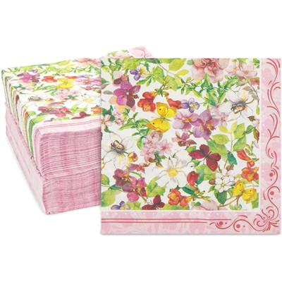 Sparkle and Bash 150 Pack Vintage Floral Paper Napkins, Watercolor Blossoms (6.5 x 6.5 In)