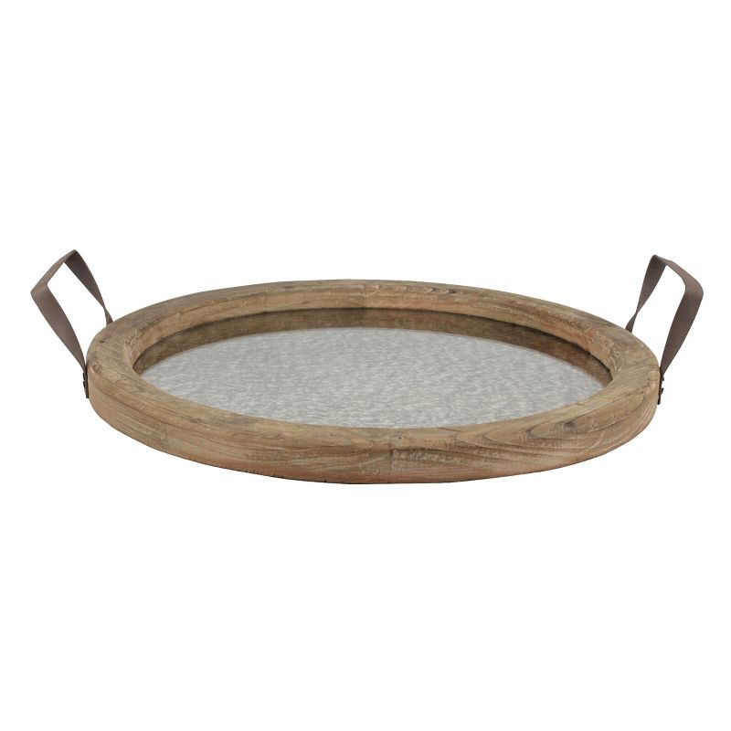 14&#34; Round Rustic Wooden Tray with Distressed Mirror Brown - Stonebriar Collection, 1 of 13