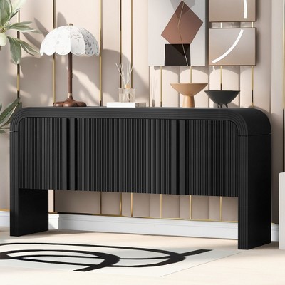 CAVINAS Modern 4-Doors Entryway Sideboard Cabinet with Curved Design,Wooden Buffet Cabinet with Storage for Kitchen,Dining Room