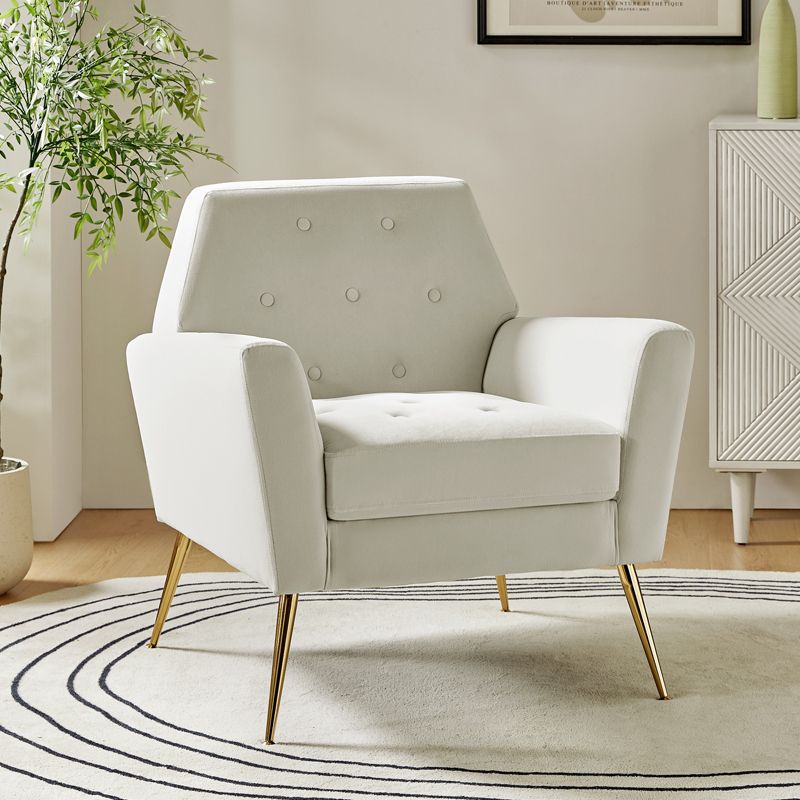 Maris Velvet Tufted  Living Room Armchair with Metal Base and angular frame backrest  | Karat Home, 5 of 11
