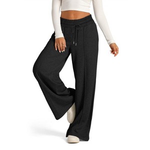 Womens Wide Leg Pants Tie Waist Casual Long Pants Side Pockets - 1 of 2