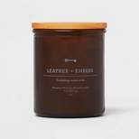 Lidded Glass Jar Crackling Wooden Wick Candle Leather and Embers - Threshold™
