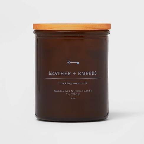 Lidded Glass Jar Crackling Wooden Wick Candle Leather and Embers - Threshold™ - image 1 of 3