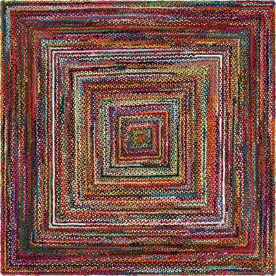 Handmade Braided Chindi 10' Square Cotton Area Rug in Colorful