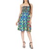 LA LEELA Women's House Daily Routine Evening Wear Boho Smocked Mini Flowy Casual Backless Dress Tube Top Strapless for Women One Size Blue, Floral - 2 of 4