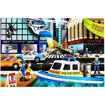 Blue Panda 48 Pieces Giant Floor Police Car Jigsaw Puzzles for Preschool Kids, 2.9 x 1.9 Feet