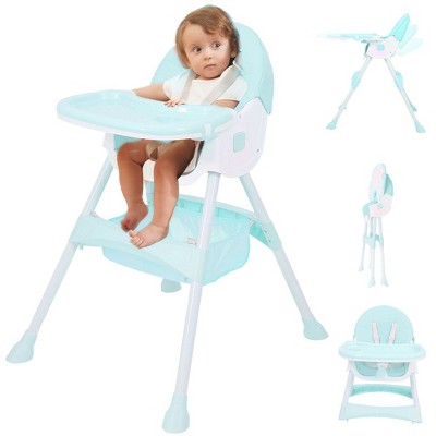 Napei 6- in -1 Baby High Chair with 5 -Point Safety Harness and Adjustable Dining Tray,Foldable High Chair for Space-Saving-Baby Blue