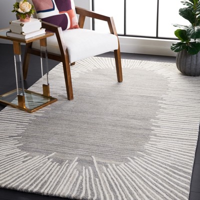Ivory and Grey Hand Tufted Wool Area Rug, 6' x 9'