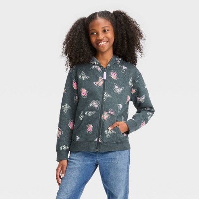 Girls' Boxy Cropped Zip-Up Hoodie Sweatshirt - art class™ Black XL