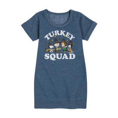 - Peanuts - Turkey Squad Graphic Short Sleeve Fleece Dress