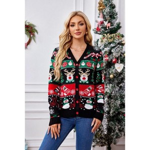 Coolmee Women Christmas Casual Knitted Cardigan V Neck Long Sleeve Buttons Cute Fuzzy Funny Sweater Top Wintertime Holiday Parties - 1 of 4