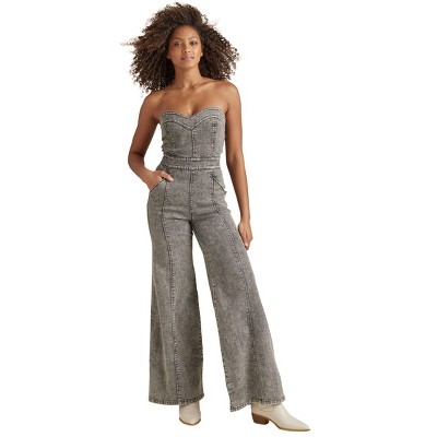 VENUS Womens Wide Leg Denim Jumpsuit