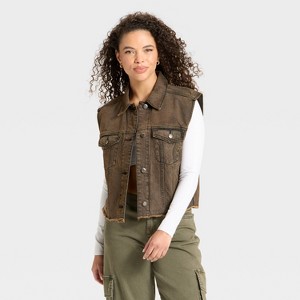 Women's Denim Oversized Trucker Vest - Wild Fable™ - 1 of 3