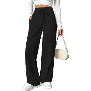 Pinspark Wide Leg Sweatpants Women High Waisted Baggy Sweat Pants Elastic Elevated Seams Loose Active Pants with Pockets - 1 of 4