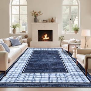 Modern Area Rugs Plaid Print Floor Carpet, Non-Slip Contemporary Geometric Indoor Mat - 1 of 4