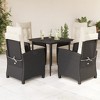 vidaXL 5 Piece Patio Dining Set - Adjustable Reclining Chairs with Cushions, Tempered Glass Tabletop, PE Rattan - Garden, Backyard, Patio Use - Black - 2 of 4
