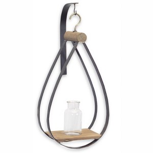 HomeRoots Set of Two Black Brown And Clear Cylinder Glass Metal And Wood Wall Vase - 1 of 4