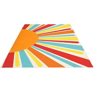 Area Rug, Machine Washable Colorful Area, Non Slip Rug for Living Room, Indoor Non-Slip Carpet, Modern Minimalist Front Door Mat, Sun Accent Rug