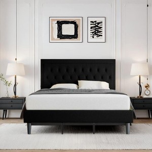 Allewie Button Tufted Platform Bed Frame/ Fabric Upholstered Bed Frame with Adjustable Headboard/ Wood Slat Support/Mattress Foundation - 1 of 4