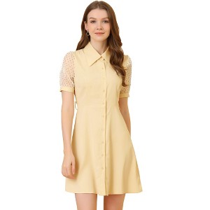 INSPIRE CHIC Women's Sheer Sleeve Button Up Collared Shirt Dress - 1 of 4