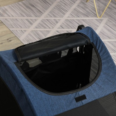 Blue Foldable Pet Stroller with Storage Basket for Medium Dogs