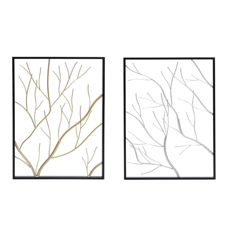 LuxenHome Set of 2 Gold & Silver Tree Branches Wall Decor Panels Multicolored, 2 of 10
