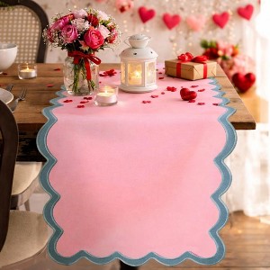 Folkulture Table Runner | 14 x 90 inches Long Scallop Table Runner for Valentines Day Decorations or Valentines Day Gift for Her (Laguna Blush) - 1 of 4