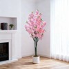 5Ft Pink Cherry Blossom Tree in Nursery Pot, Realistic Tall Wishing Tree Fake Cherries Fake Flower, Indoor Outdoor Pink Large Plants Home Office - 4 of 4
