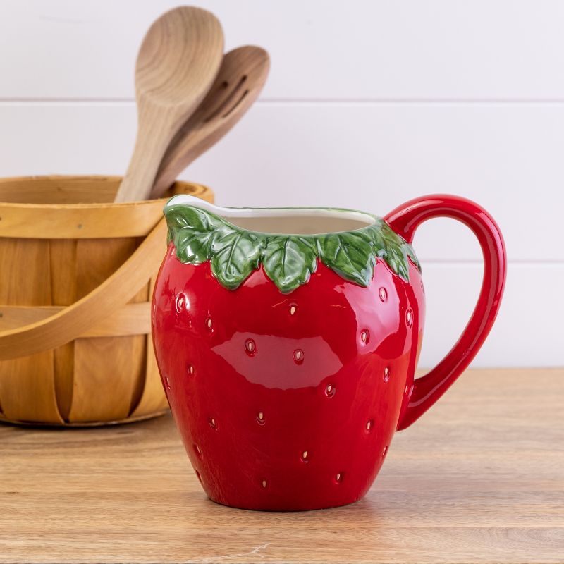 Transpac Ceramic 8.5 in. Red Spring Strawberry Pitcher, 3 of 4