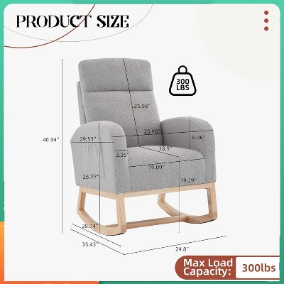 Upholstered Wingback Accent Rocking Chair Nursery Armchair w/Side Pockets
