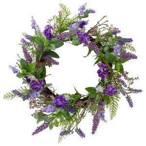 Northlight Lavender and Spring Foliage Artificial Wreath, Purple - 20-Inch - 1 of 4